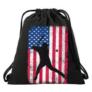 Patriotic Baseball Player 4th Of July Usa American Flag Drawstring Bag