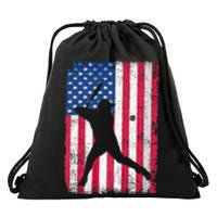 Patriotic Baseball Player 4th Of July Usa American Flag Drawstring Bag