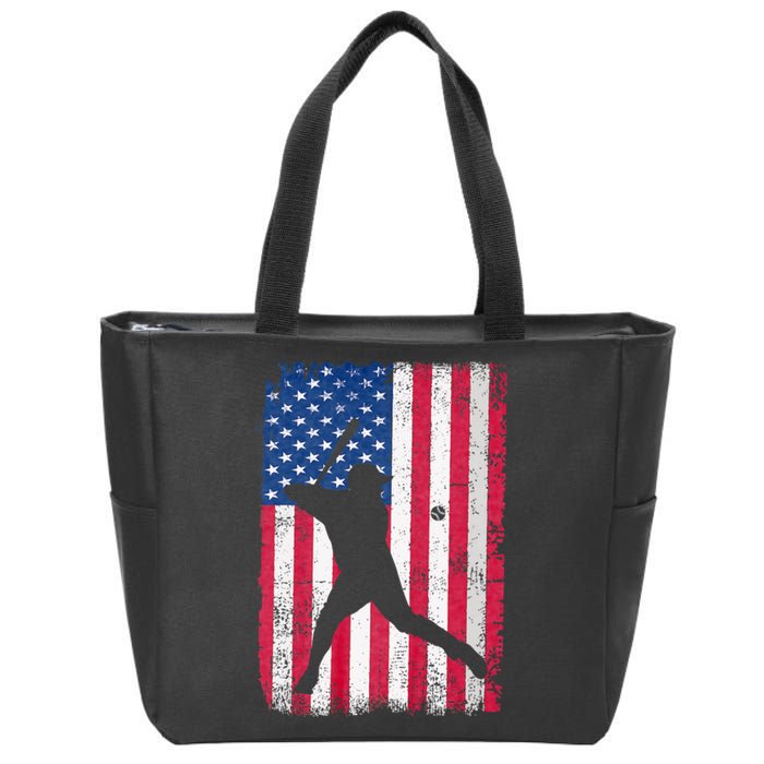 Patriotic Baseball Player 4th Of July Usa American Flag Zip Tote Bag