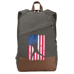 Patriotic Baseball Player 4th Of July Usa American Flag Cotton Canvas Backpack