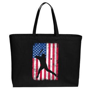 Patriotic Baseball Player 4th Of July Usa American Flag Cotton Canvas Jumbo Tote