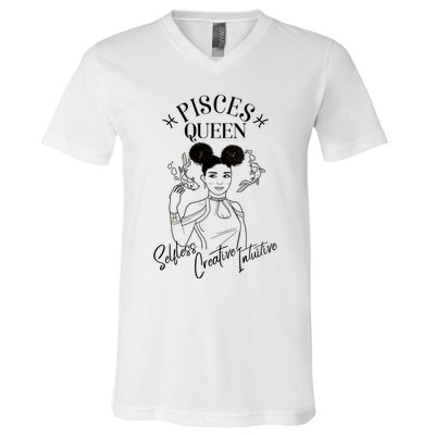 Pisces Black Queen Horoscope African American/caribbean Gift V-Neck T-Shirt