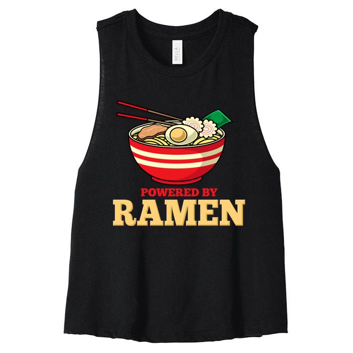 Powered By Ramen Japanese Anime Noodles Women's Racerback Cropped Tank