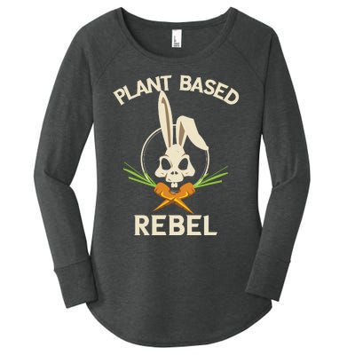 Plant Based Rebel Funny Vegan Vegetarian Bunny Gift Women's Perfect Tri Tunic Long Sleeve Shirt