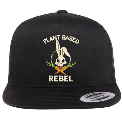 Plant Based Rebel Funny Vegan Vegetarian Bunny Gift Flat Bill Trucker Hat