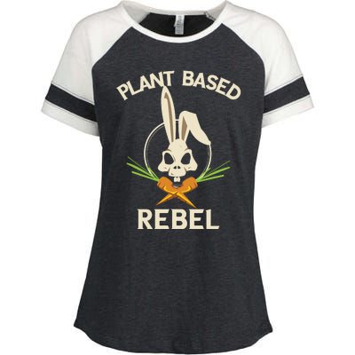 Plant Based Rebel Funny Vegan Vegetarian Bunny Gift Enza Ladies Jersey Colorblock Tee