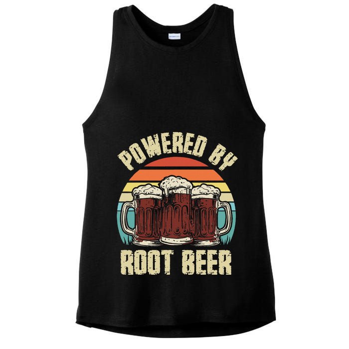 Powered By Root Beer Soda Drink Funny Root Beer Retro Ladies PosiCharge Tri-Blend Wicking Tank