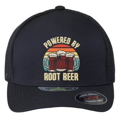 Powered By Root Beer Soda Drink Funny Root Beer Retro Flexfit Unipanel Trucker Cap