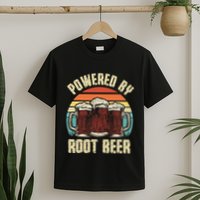 Powered By Root Beer Soda Drink Funny Root Beer Retro T-Shirt