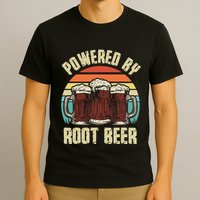 Powered By Root Beer Soda Drink Funny Root Beer Retro T-Shirt
