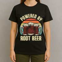 Powered By Root Beer Soda Drink Funny Root Beer Retro T-Shirt