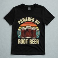 Powered By Root Beer Soda Drink Funny Root Beer Retro T-Shirt