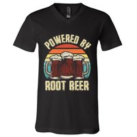 Powered By Root Beer Soda Drink Funny Root Beer Retro V-Neck T-Shirt