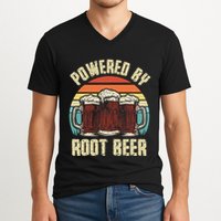 Powered By Root Beer Soda Drink Funny Root Beer Retro V-Neck T-Shirt