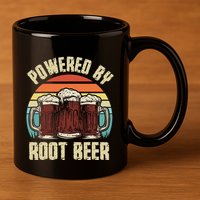 Powered By Root Beer Soda Drink Funny Root Beer Retro 11oz C Handle Ceramic Mug