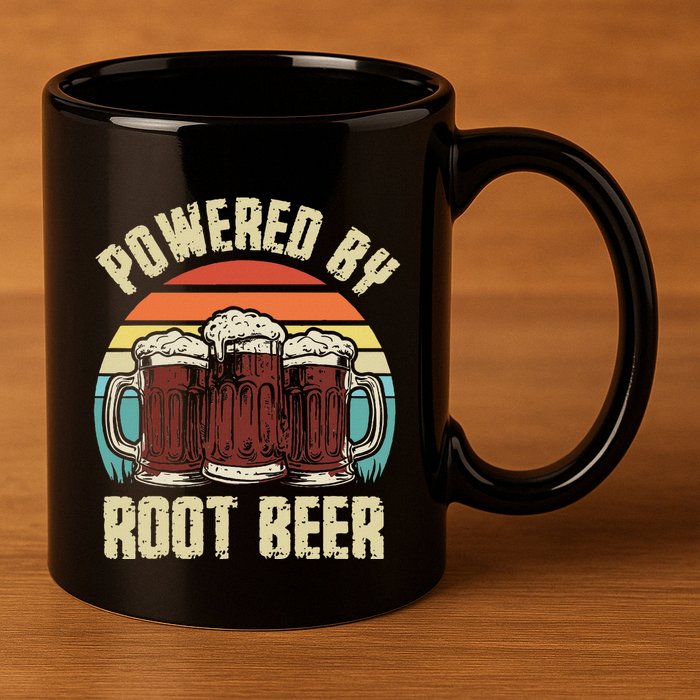 Powered By Root Beer Soda Drink Funny Root Beer Retro 11oz C Handle Ceramic Mug