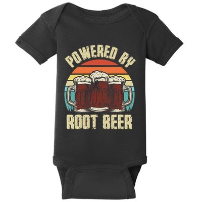 Powered By Root Beer Soda Drink Funny Root Beer Retro Baby Bodysuit