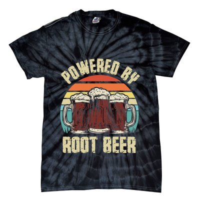 Powered By Root Beer Soda Drink Funny Root Beer Retro Tie-Dye T-Shirt