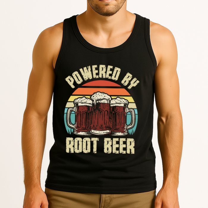 Powered By Root Beer Soda Drink Funny Root Beer Retro Tank Top