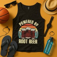 Powered By Root Beer Soda Drink Funny Root Beer Retro Tank Top