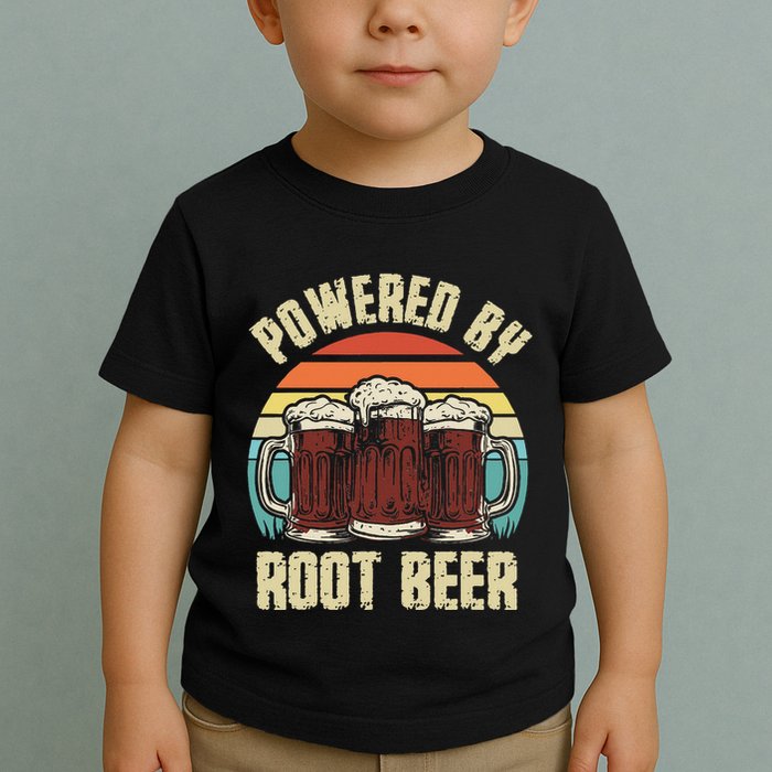 Powered By Root Beer Soda Drink Funny Root Beer Retro Toddler T-Shirt