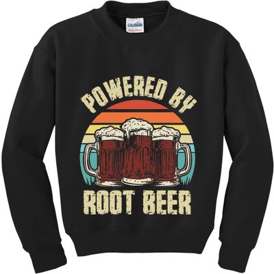 Powered By Root Beer Soda Drink Funny Root Beer Retro Kids Sweatshirt