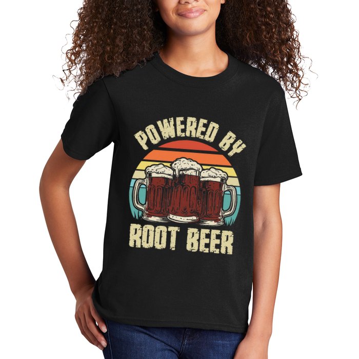 Powered By Root Beer Soda Drink Funny Root Beer Retro Kids T-Shirt
