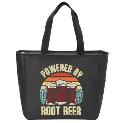 Powered By Root Beer Soda Drink Funny Root Beer Retro Zip Tote Bag