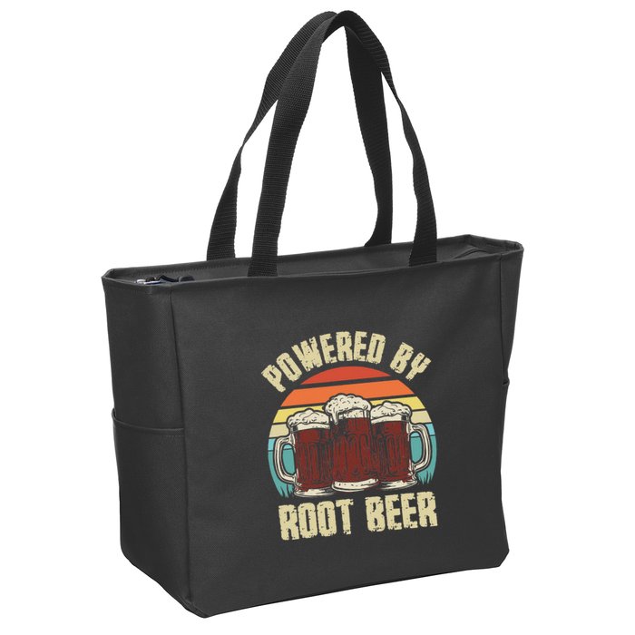 Powered By Root Beer Soda Drink Funny Root Beer Retro Zip Tote Bag