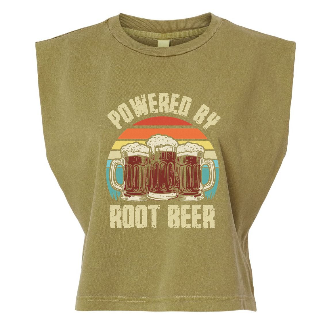 Powered By Root Beer Soda Drink Funny Root Beer Retro Garment-Dyed Women's Muscle Tee
