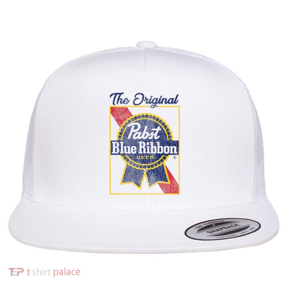 Pabst Blue Ribbon Beer The Original Gold Border Flat Bill Trucker Hat