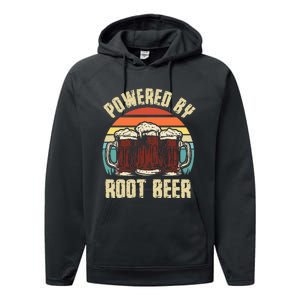 Powered By Root Beer Soda Drink Funny Root Beer Retro Performance Fleece Hoodie