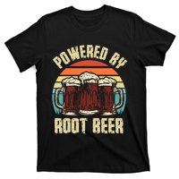 Powered By Root Beer Soda Drink Funny Root Beer Retro T-Shirt