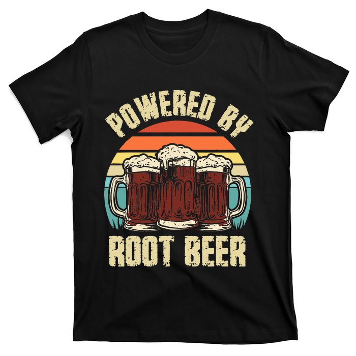 Powered By Root Beer Soda Drink Funny Root Beer Retro T-Shirt