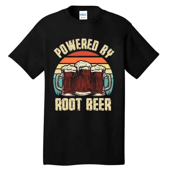 Powered By Root Beer Soda Drink Funny Root Beer Retro Tall T-Shirt