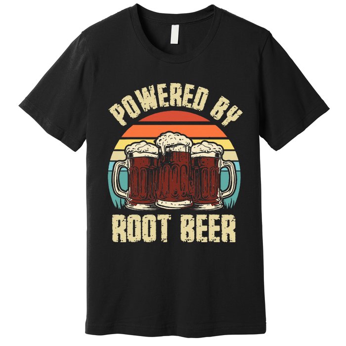 Powered By Root Beer Soda Drink Funny Root Beer Retro Premium T-Shirt