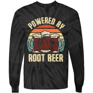 Powered By Root Beer Soda Drink Funny Root Beer Retro Tie-Dye Long Sleeve Shirt