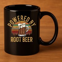 Powered by root beer retro root beer 11oz C Handle Ceramic Mug
