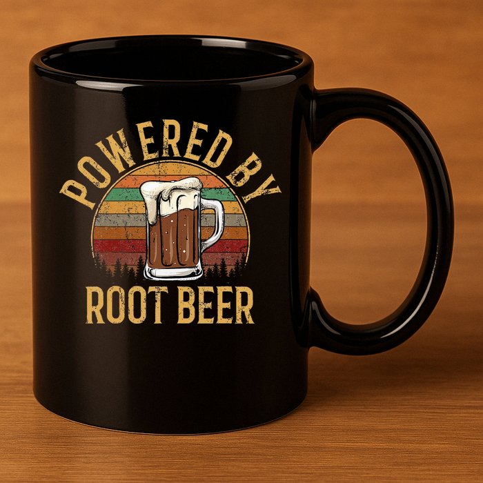 Powered by root beer retro root beer 11oz C Handle Ceramic Mug