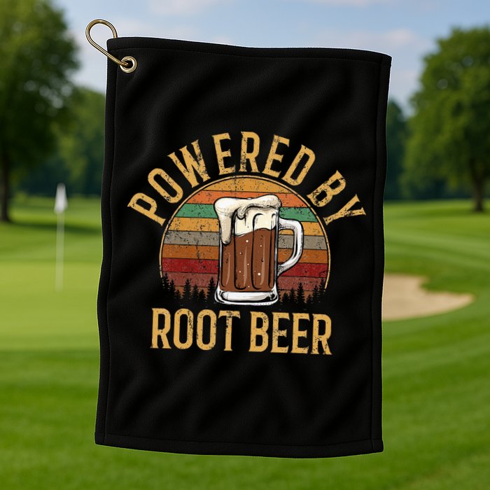 Powered by root beer retro root beer Golf Towel