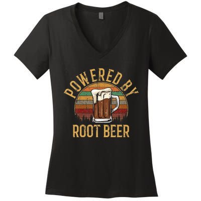 Powered by root beer retro root beer Women's V-Neck T-Shirt