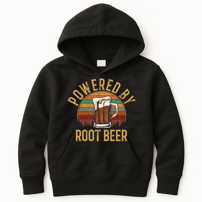 Powered by root beer retro root beer Kids Hoodie