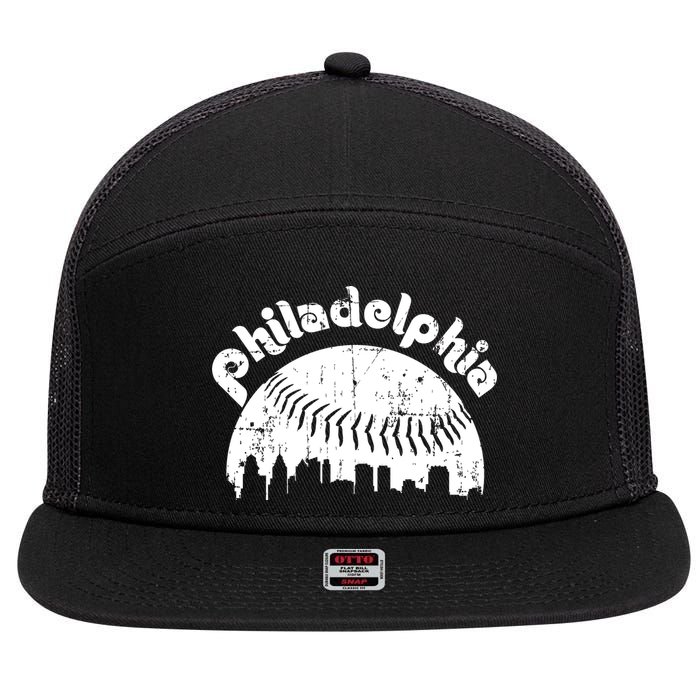 Philadelphia Baseball Retro Philly Skyline Game Day 7 Panel Mesh Trucker Snapback Hat