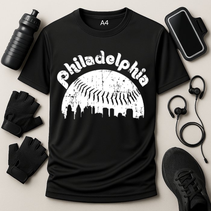 Philadelphia Baseball Retro Philly Skyline Game Day Cooling Performance Crew T-Shirt