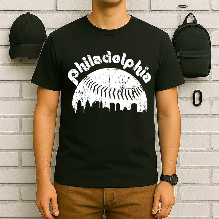 Philadelphia Baseball Retro Philly Skyline Game Day T-Shirt