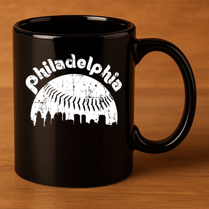 Philadelphia Baseball Retro Philly Skyline Game Day 11oz C Handle Ceramic Mug