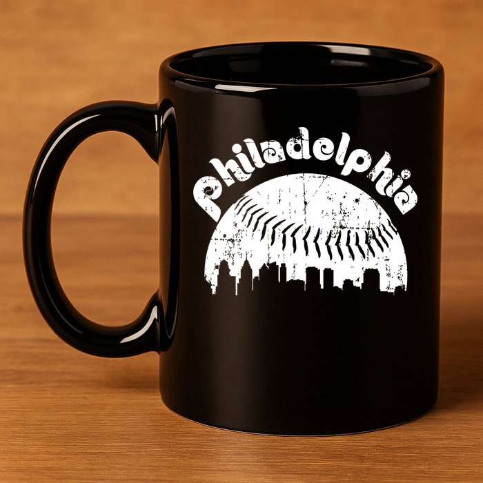 Philadelphia Baseball Retro Philly Skyline Game Day 11oz C Handle Ceramic Mug