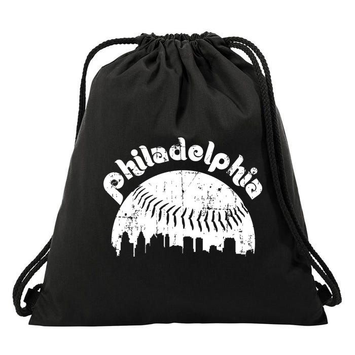 Philadelphia Baseball Retro Philly Skyline Game Day Drawstring Bag