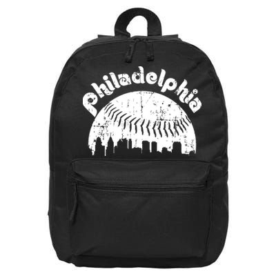Philadelphia Baseball Retro Philly Skyline Game Day 16 in Basic Backpack