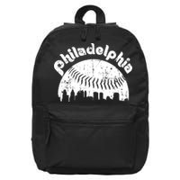 Philadelphia Baseball Retro Philly Skyline Game Day 16 in Basic Backpack